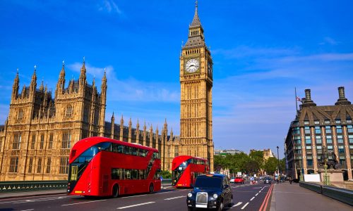 Big Ben Clock Tower and London Bus at England