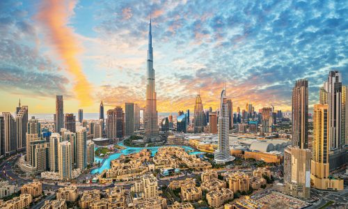 Dubai downtown, amazing city center skyline with luxury skyscrap