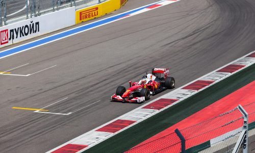 SOCHI , RUSSIA - JULY 31, 2016; The Russian Formula 1 . Qualification races at Sochi Autodrome. Amazing Sochi City Racing Show