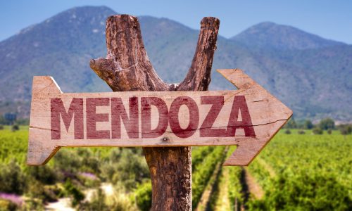 Mendoza wooden sign with winery background